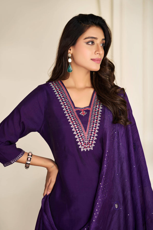 BulBul Tapasya Silk Purple Kurta Set with Dupatta