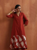 Thumbnail for trueBrowns Rust Metallic Straight Kurta Set