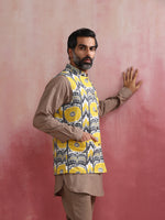Thumbnail for trueBrowns Men's Grey Ikat Print Cotton Reversible Nehru Jacket