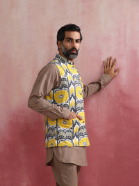 Thumbnail for trueBrowns Men's Grey Ikat Print Cotton Reversible Nehru Jacket