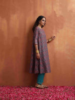 Thumbnail for trueBrowns Purple Print A-line Kurta Set - Distacart