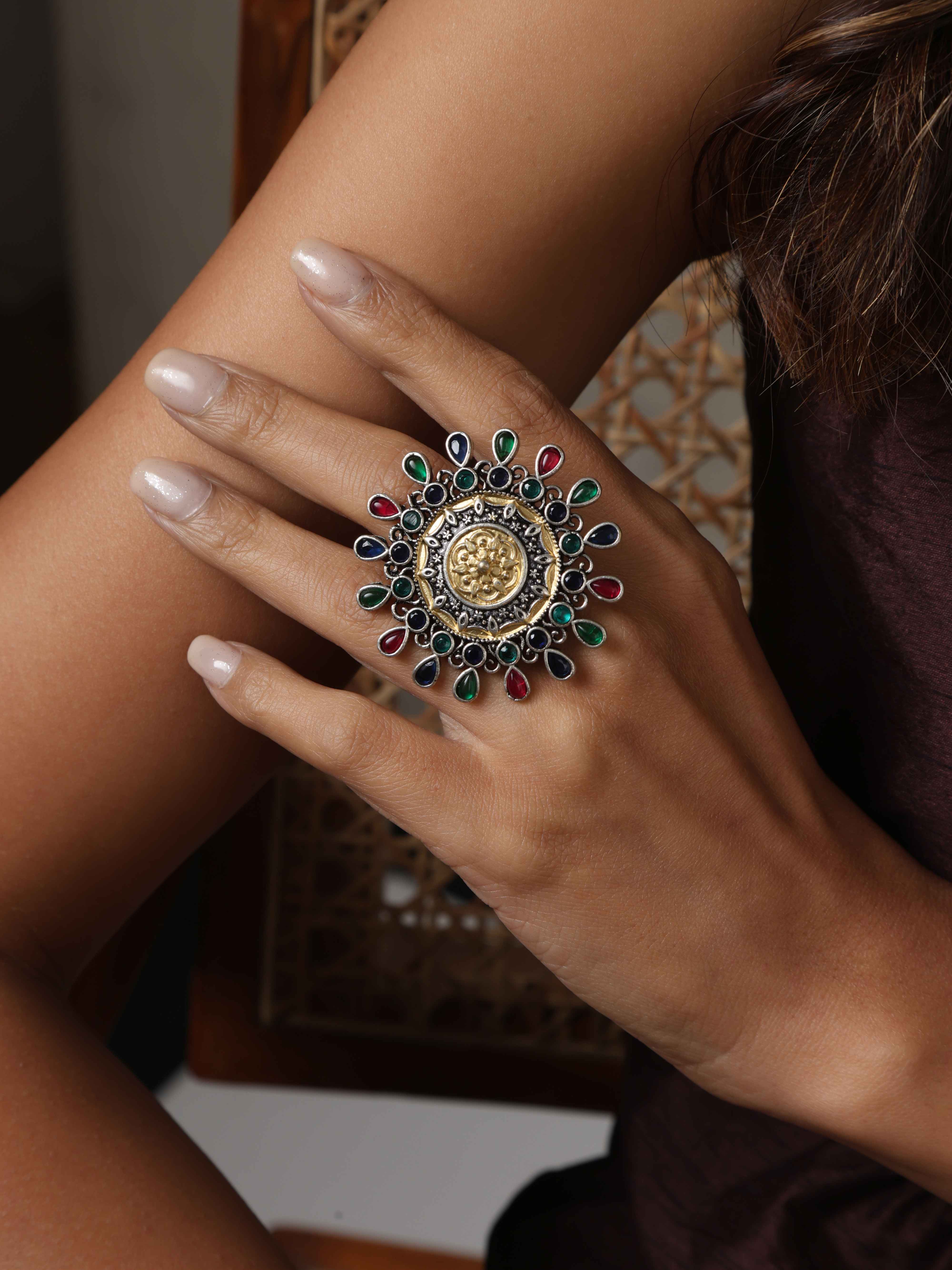 trueBrowns Silver Gold Tone Mandala Ring - Distacart