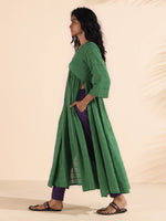 Thumbnail for trueBrowns Green Cotton Dobby Flared Kurta Pant Set - Distacart