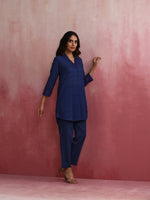 Thumbnail for trueBrowns Dark Blue Cotton Dobby Kurta Co-ord set