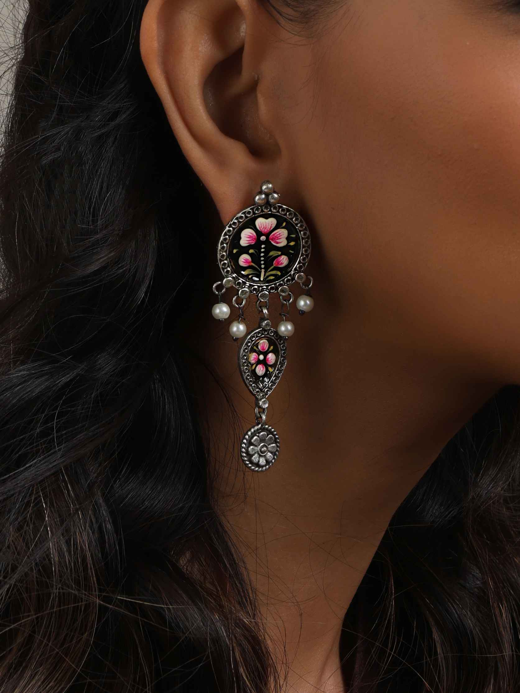 trueBrowns Silver Tone Handpainted Dangle Earrings - Distacart