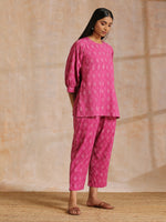 Thumbnail for trueBrowns Pink Dabu Print Cotton Baggy Sleeve Co-Ord Set - Distacart