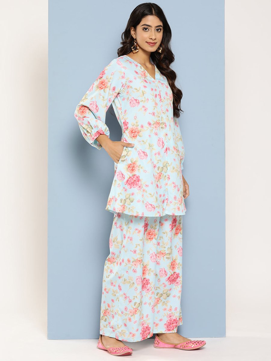 Ahalyaa Women Floral Printed Regular Tunic with Palazzos - Distacart