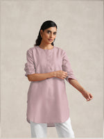 Thumbnail for trueBrowns Pink Cotton Blend Short Kurta