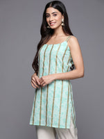 Thumbnail for Ahalyaa Striped Floral Printed Shoulder Straps Crepe Tunic - Distacart