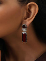 Thumbnail for trueBrowns Silver tone Red Stone Drop Earrings - Distacart