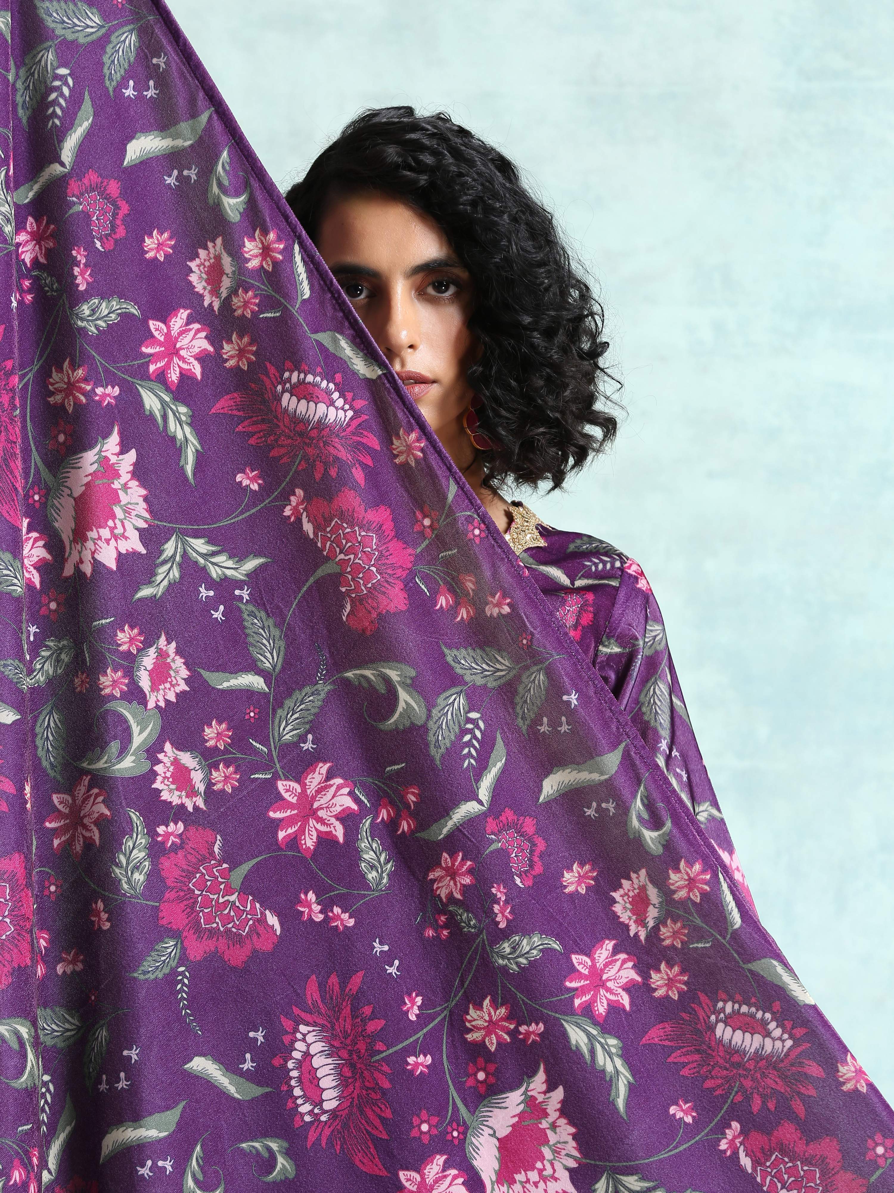trueBrowns Wine Printed Velvet Shawl - Distacart