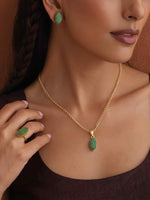 Thumbnail for trueBrowns Gold Tone Green Stone Pendant Set - Distacart