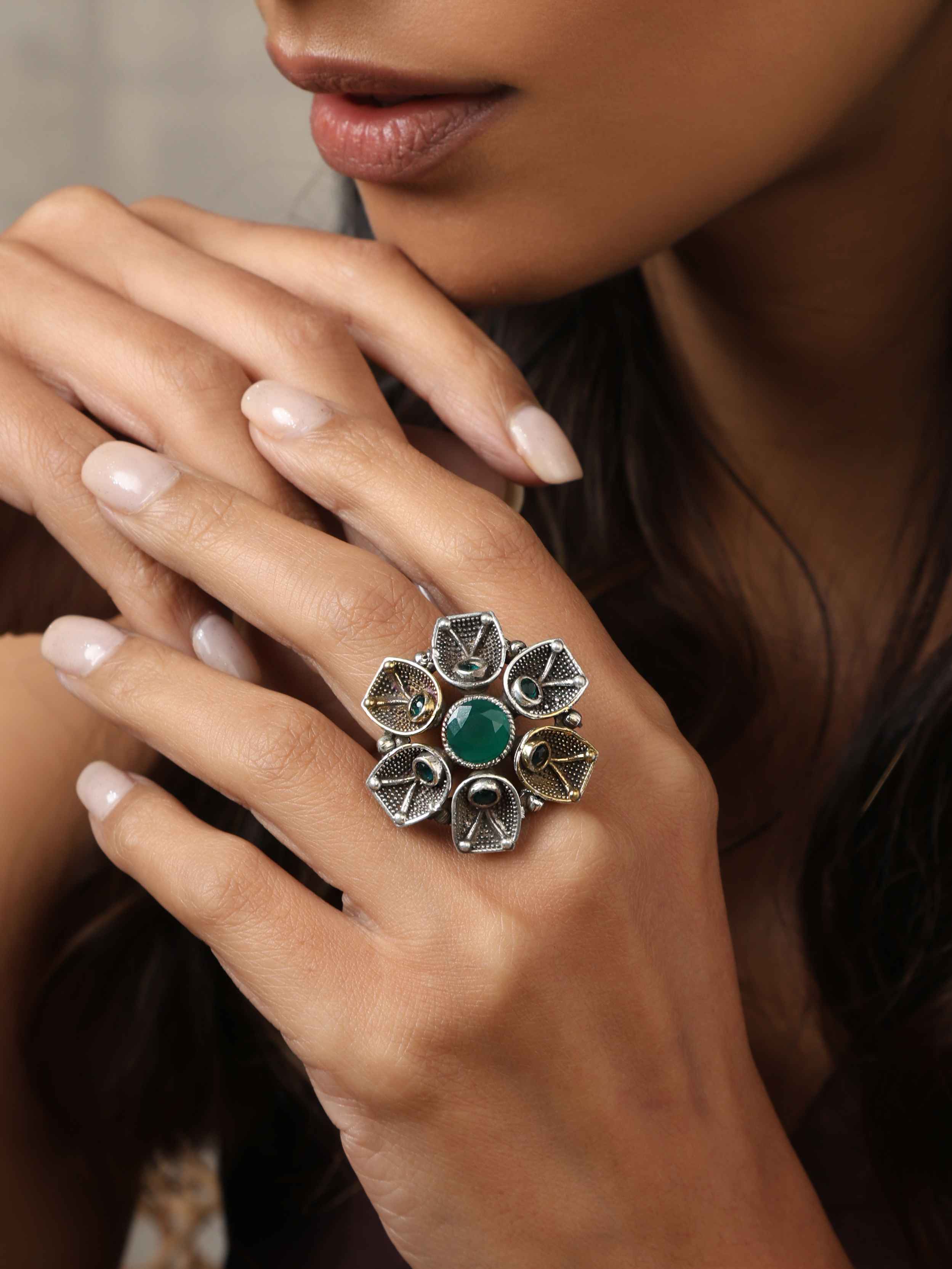 trueBrowns Silver Gold Tone Petal Ring - Distacart