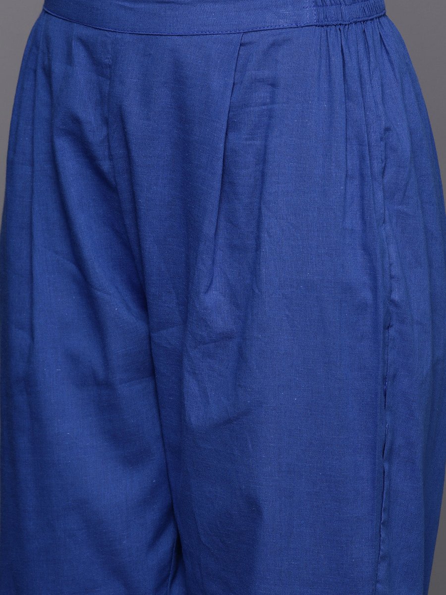 Ahalyaa Women Blue Floral Printed Pure Cotton Kurta with Trousers - Distacart