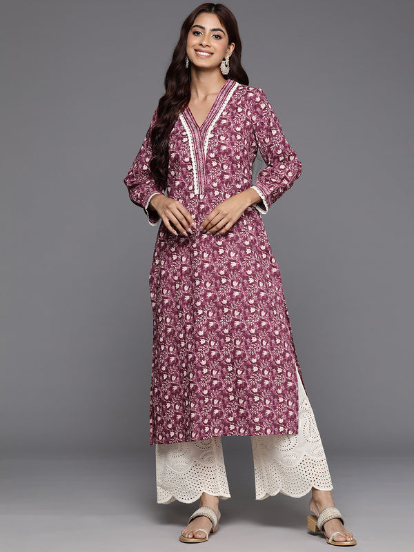 Varanga Women Magenta Floral Printed Straight Kurta - Distacart