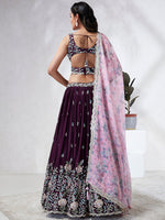 Thumbnail for House of Panchhi Teal Pure Georgette Sequins And Thread Embroidery Lehenga Choli & Dupatta - Distacart