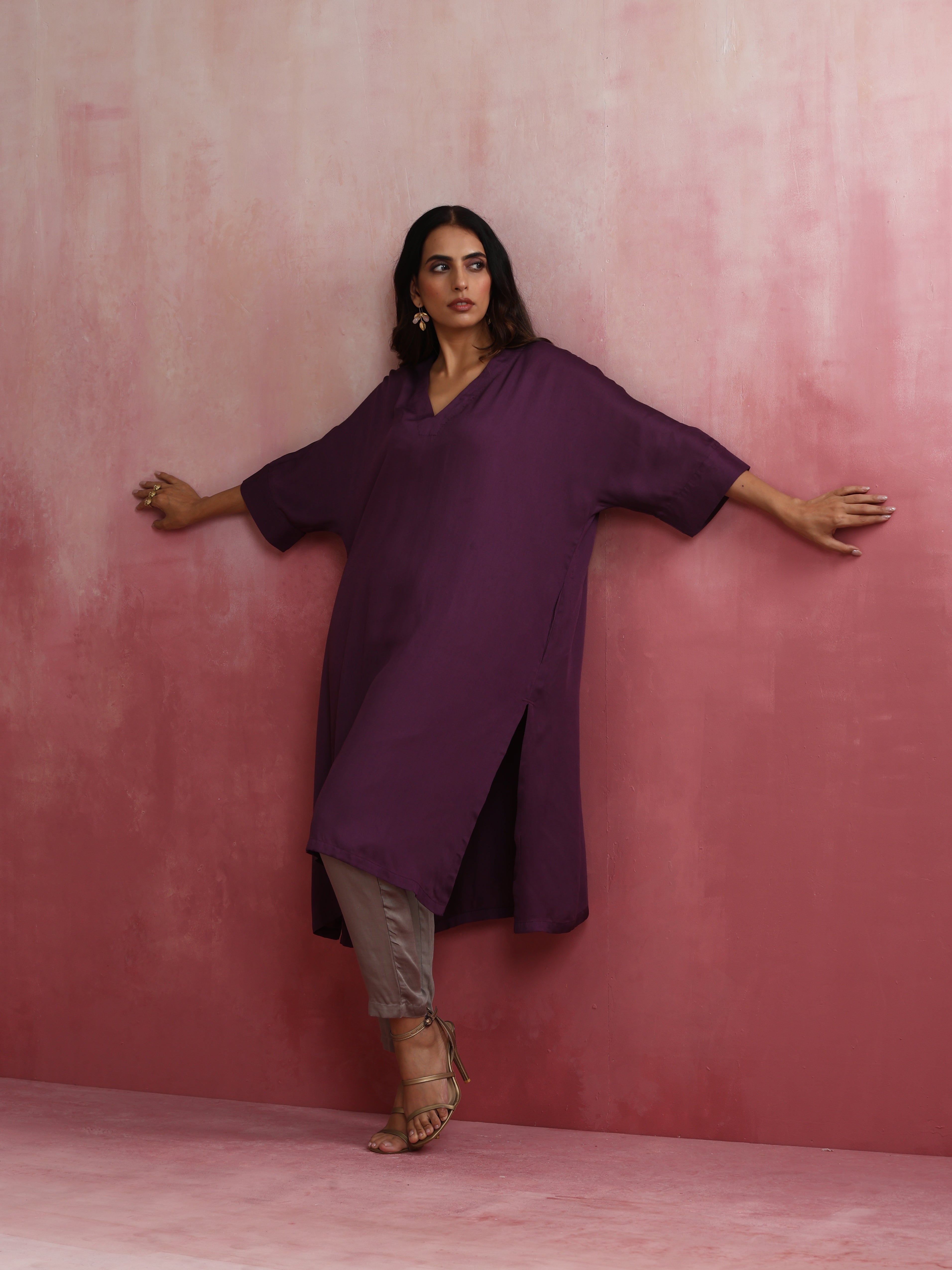 trueBrowns Purple Modal Kimono Kurta Set - Distacart