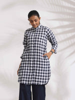 Thumbnail for trueBrowns Blue Cotton Check Kurta Co-ord Set