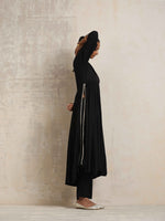 Thumbnail for trueBrowns Black Crinkle Anarkali Flared Kurta Set