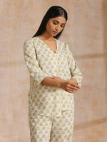 Thumbnail for trueBrowns Green Buta On Off-White Block Print Cotton Co-Ord Set - Distacart