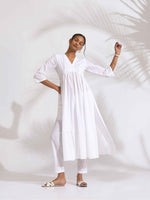 Thumbnail for trueBrowns White Cotton Schiffli Flared Anarkali Kurta Set