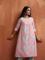 Thumbnail for trueBrowns Beige Palm Print A-line Kurta Set - Distacart