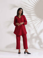 Thumbnail for trueBrowns Maroon Slub Co-ord Set