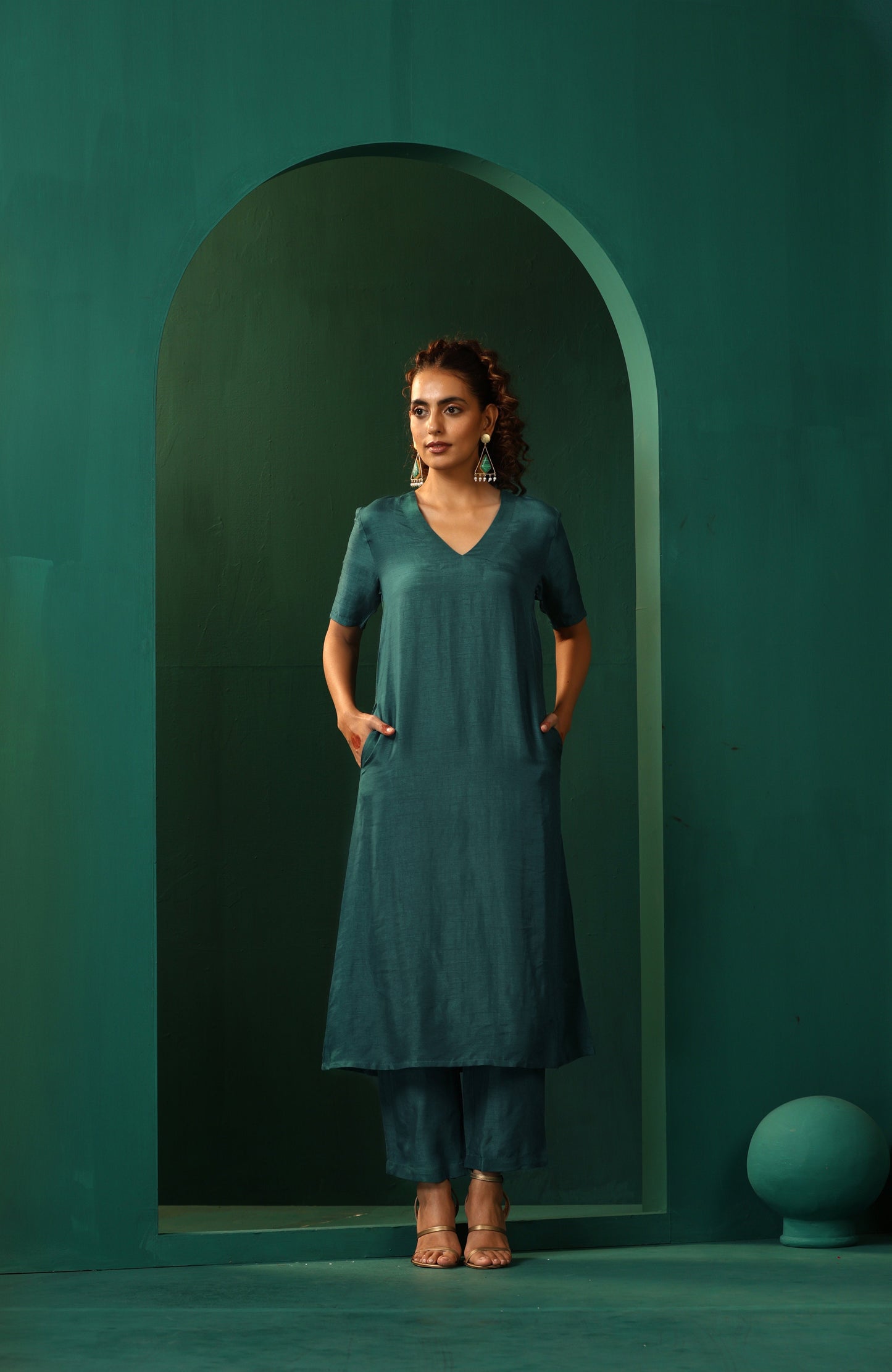 trueBrowns Blue Teal Silk Kurta Jacket Set - Distacart