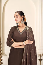 Thumbnail for BulBul Nirjari Brown Silk Kurta Set with Dupatta