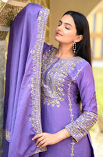 Thumbnail for Teeya Creation Lavender Color Chinon Silk Heavy Embroidery Work Fully Stitched Salwar Suit - Distacart
