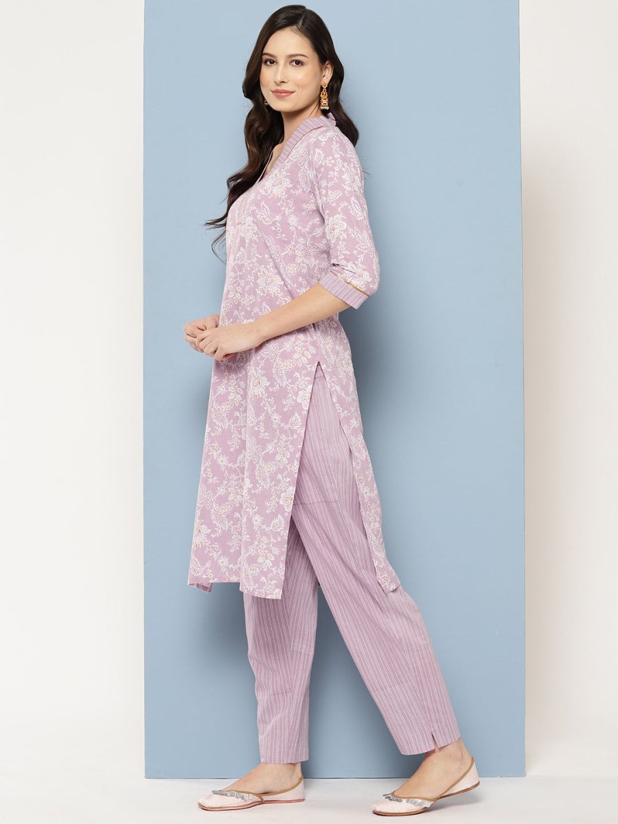 Ahalyaa Women Floral Printed Gotta Patti Pure Cotton Kurta with Trousers & With Dupatta - Distacart