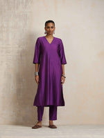 Thumbnail for trueBrowns Purple Silk High Slit Kurta Set - Distacart
