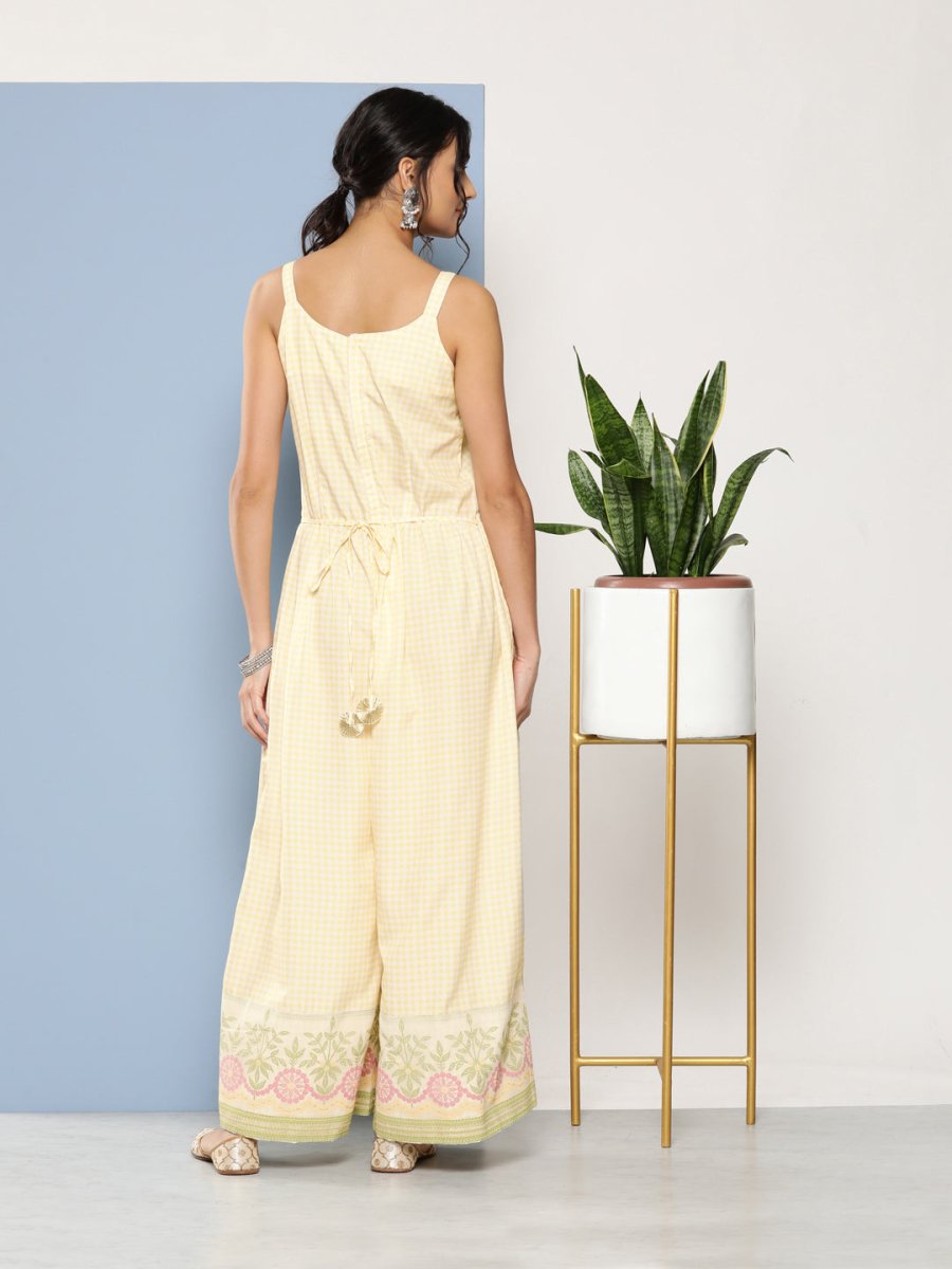 Ahalyaa Checked Waist Tie-Ups Basic Jumpsuit - Distacart