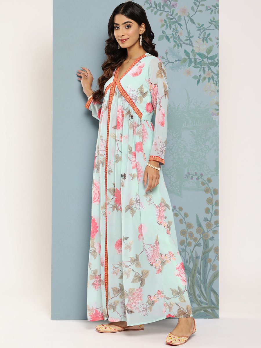 Ahalyaa Floral Printed Empire Kurta With Trousers - Distacart