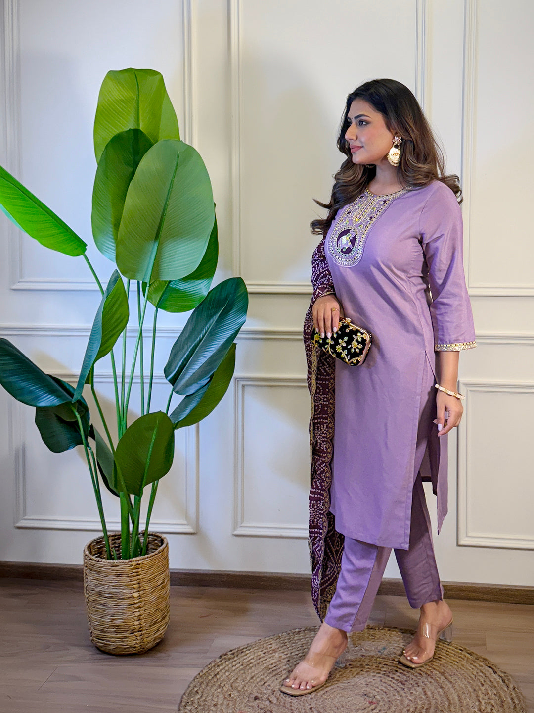 The52 Women's Gorgeous Viscose Embroidery Straight Kurta with Pant And Dupatta Set