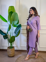 Thumbnail for The52 Women's Gorgeous Viscose Embroidery Straight Kurta with Pant And Dupatta Set