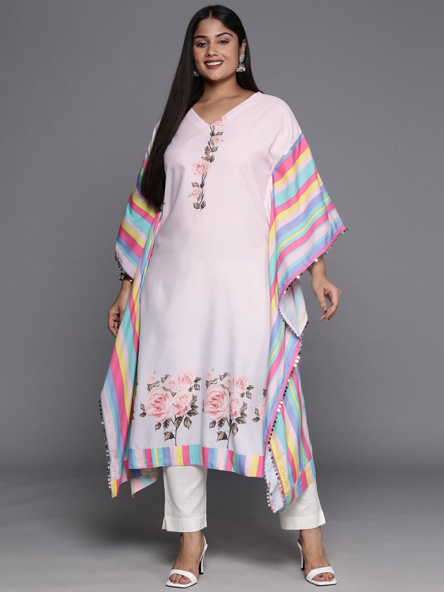 Ahalyaa Printed Plus Size Flared Sleeves Sequined Crepe Kaftan Kurta - Distacart