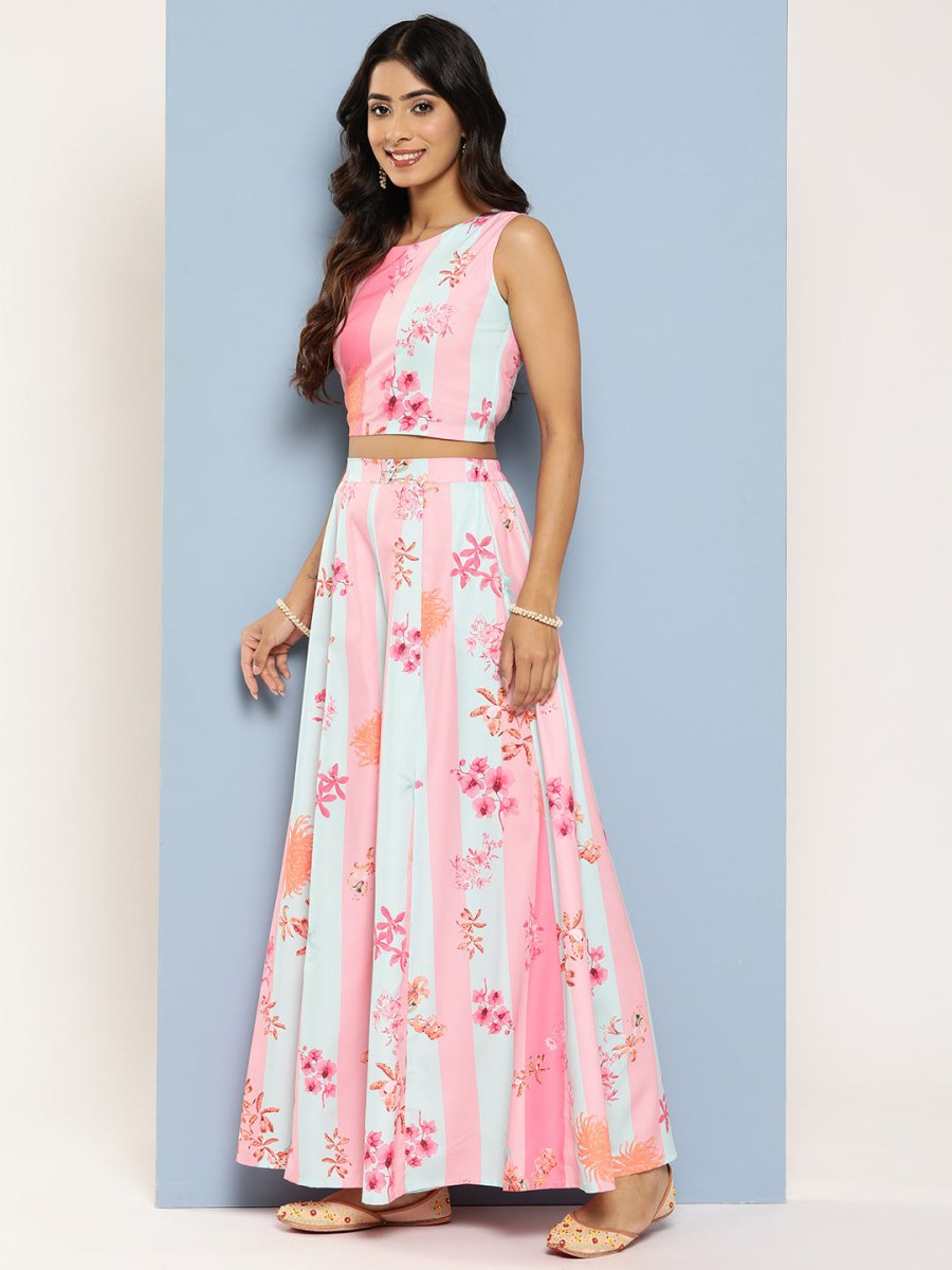 Ahalyaa Women Floral Printed Top with Palazzos & Shrug - Distacart