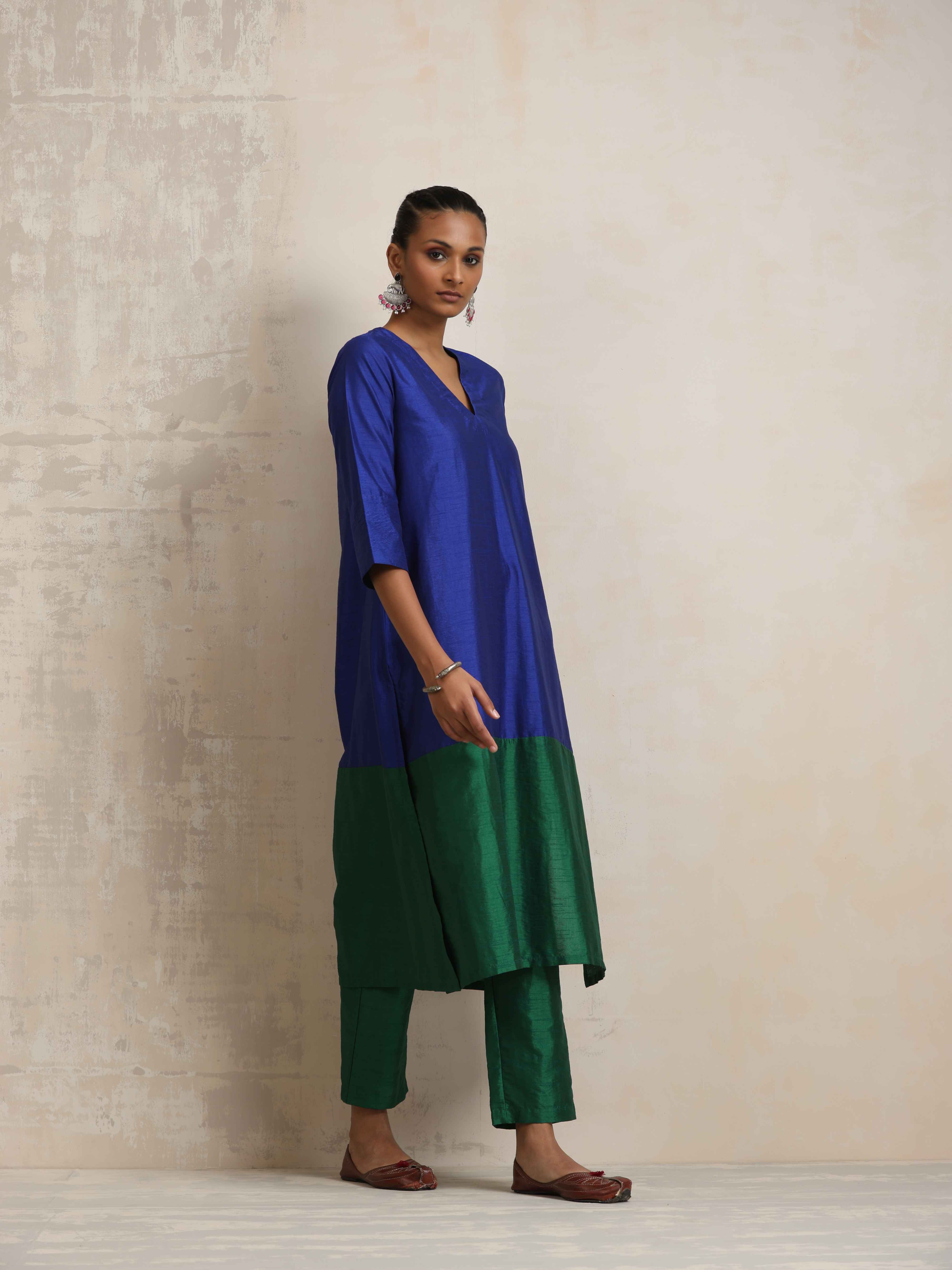 trueBrowns Blue Silk Kurta Set - Distacart