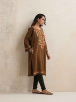 Thumbnail for trueBrowns Brown Kashmiri Embroidered Woollen Phiran Kurta - Distacart