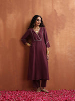 Thumbnail for trueBrowns Maroon Straight Kurta Set - Distacart