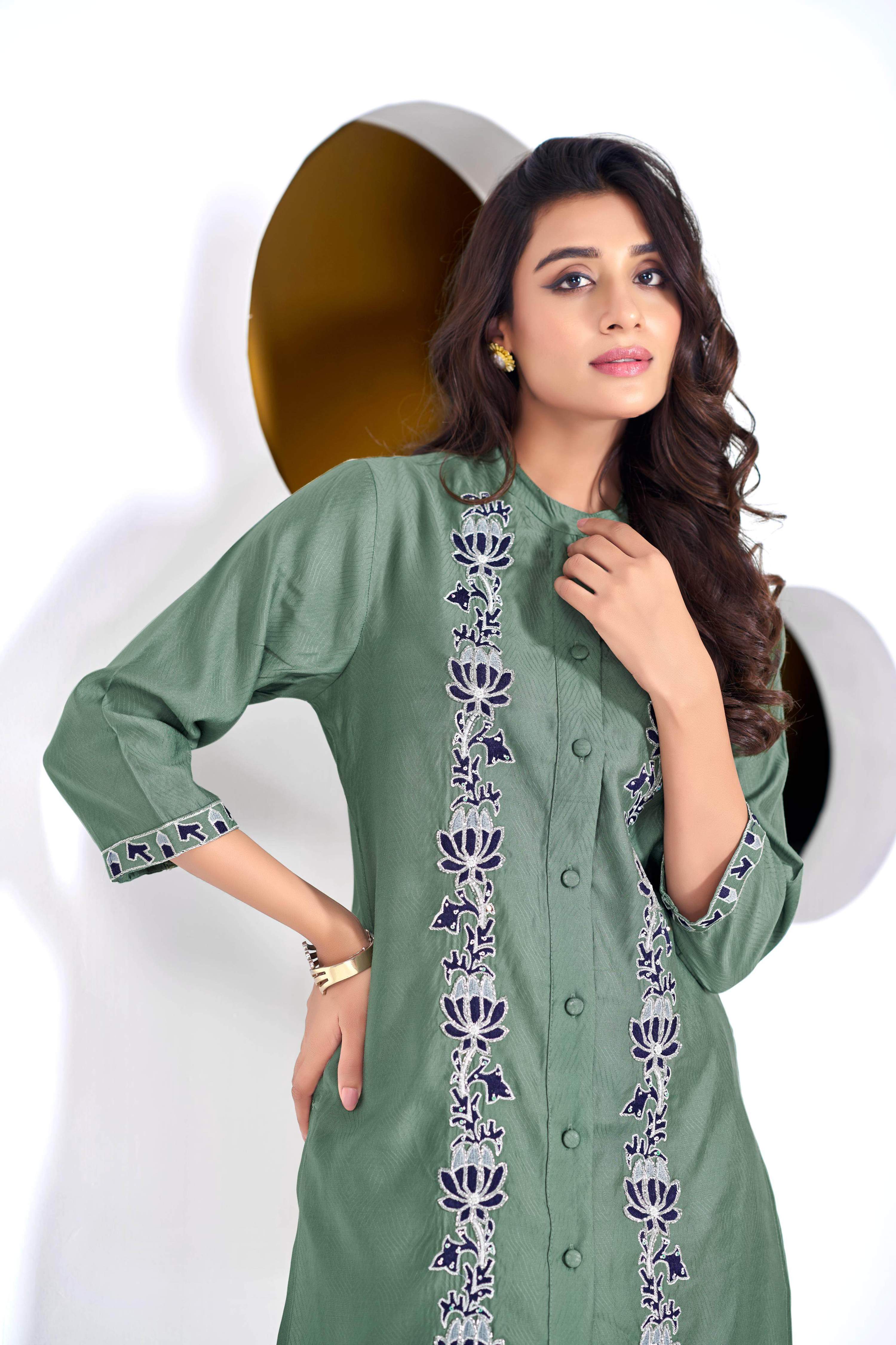 BulBul Deepti Chanderi Olive Co-Ord Set