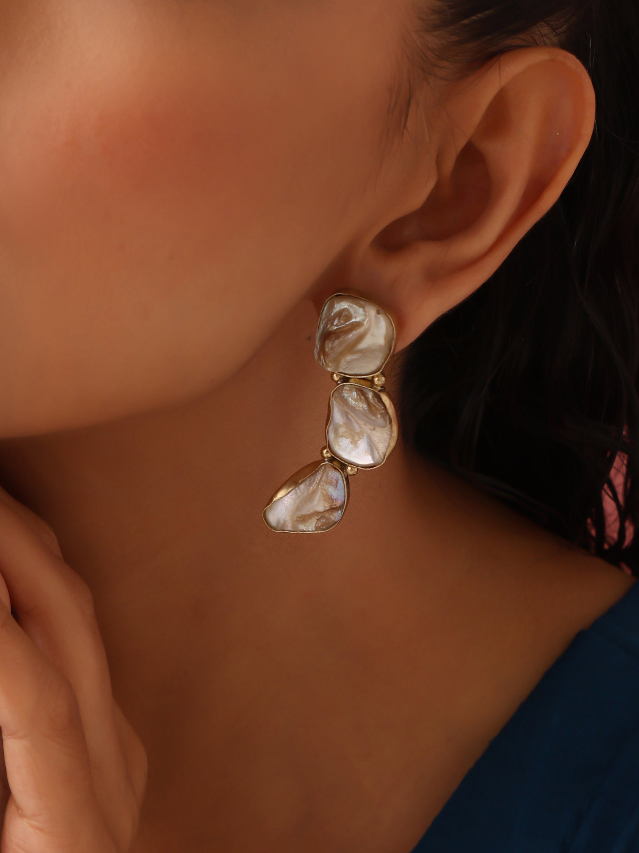 trueBrowns Brass Marble Stone Earrings - Distacart