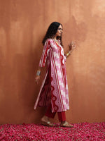 Thumbnail for trueBrowns Pink Abstract Print High Slit Kurta Set - Distacart