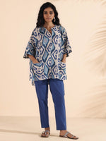 Thumbnail for trueBrowns Blue Cotton Ikat Kaftan Co-ord Set - Distacart
