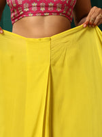 Thumbnail for trueBrowns Lime Yellow Pink Muslin Silk Ready to Wear Saree - Distacart