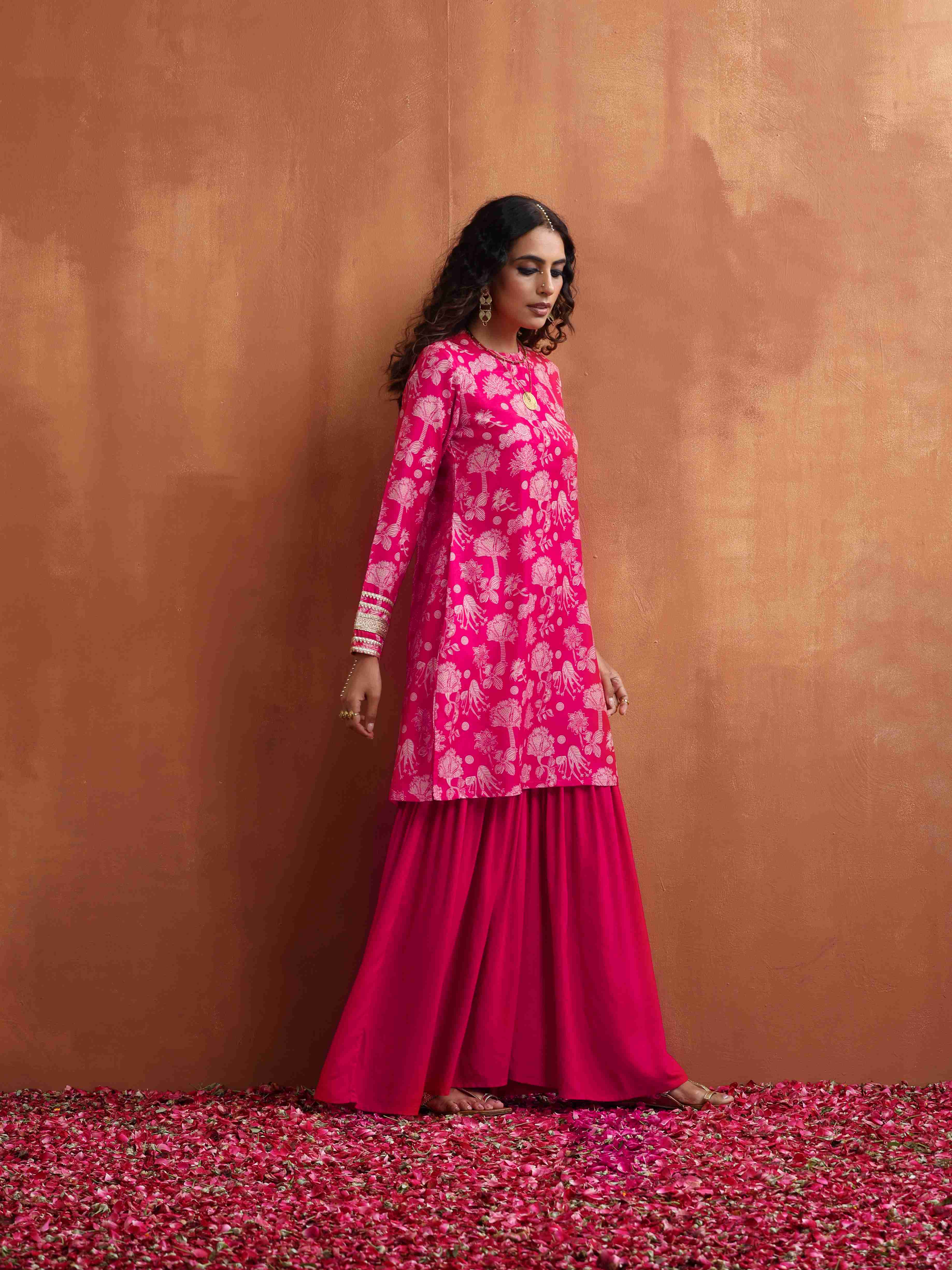 trueBrowns Red Print Sharara Set - Distacart