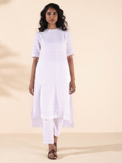 trueBrowns White Cotton Dobby Kurta Pant Set - Distacart