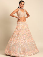 Thumbnail for House of Panchhi Peach Net Multi Sequins with heavy Zarkan embroidery Lehenga choli & Dupatta - Distacart