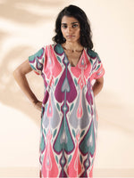 Thumbnail for trueBrowns Green Cotton Ikat Slit Dress - Distacart